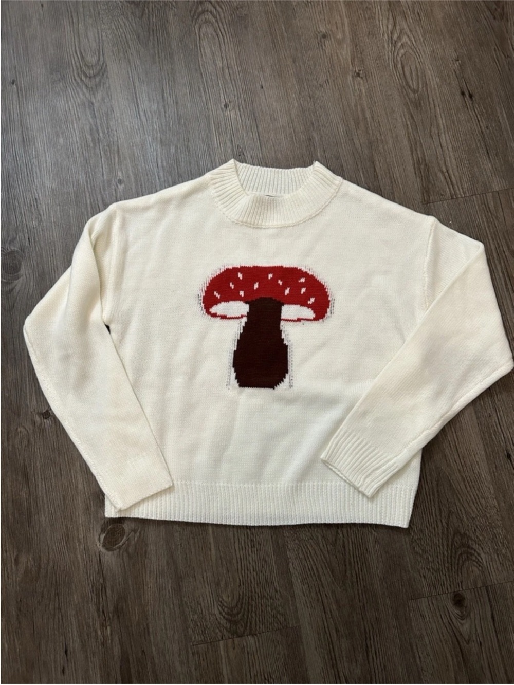 White Mushroom Graphic Crewneck Sweater